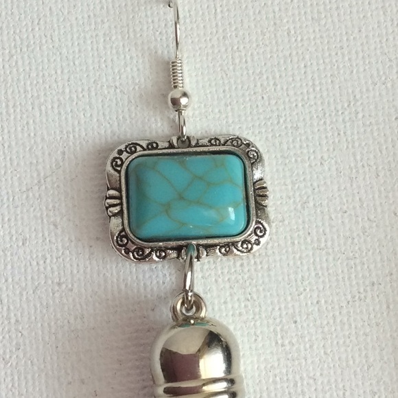 Turquoise & Leather Tassel Earrings - Picture 5 of 7